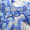 Navy Blue Floral Beaded Embroidery Lace Fabric